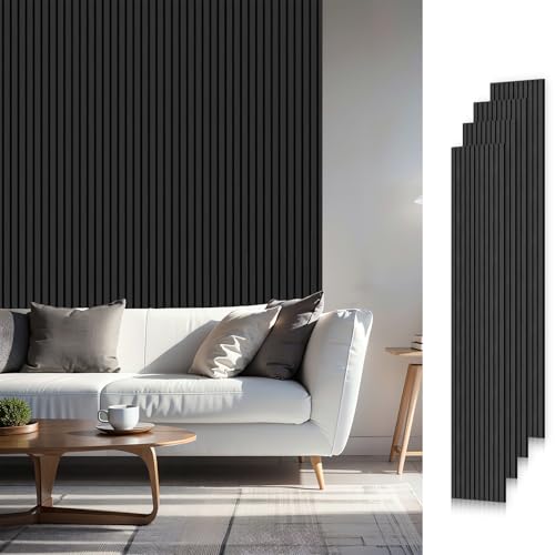SMARTSTANDARD Wood Slat Acoustic Wall Panels 4 Pack 94"x12.6" Classic Black - color: Classic Black, size: 94.5" x 50.4"