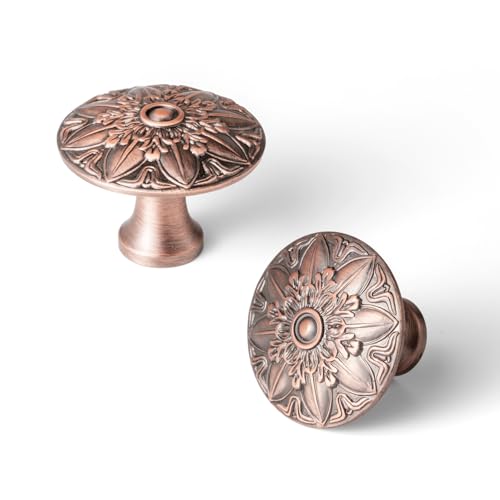 6 Pack Antique Copper Cabinet Knobs, Vintage Mandala Drawer Pull - color: Antique Copper