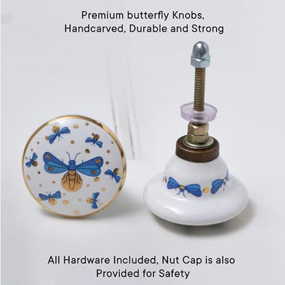 Indian Shelf 6 Pieces Stylish Drawer Knobs for Cabinet Dresser (Ceramic) - color: Gold Blue, size: 6 Knobs