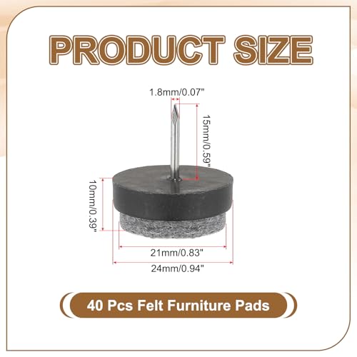PATIKIL 24 mm Nail-on Felt Pads 40Pcs Round Felt Furniture Sliders Black - color: Black, size: 24 mm