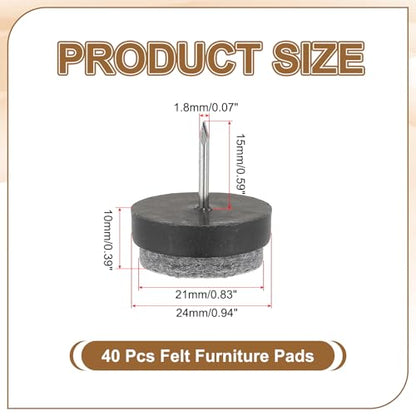 PATIKIL 24 mm Nail-on Felt Pads 40Pcs Round Felt Furniture Sliders Black - color: Black, size: 24 mm