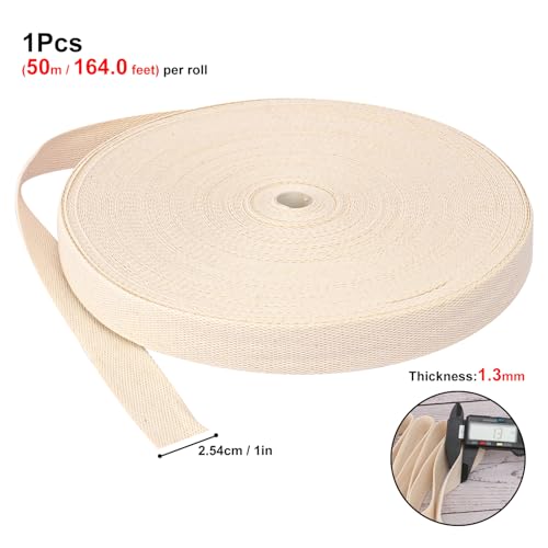 1 Inch Cotton Webbing Strap, 50 Yards Length Cotton Ribbon, Perfect Webbing Straps for Bags for Arts, Crafts and Sewing