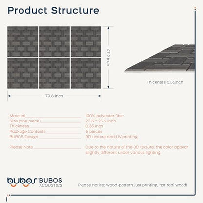 BUBOS 6 Pack Wood Wall Panel,23.6"x23.6" Peel and Stick Faux Acousitc Panel - color: GrainLoom Black Oak