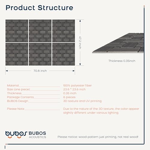 BUBOS 6 Pack Faux Wood Wall Panel,23.6"x23.6" Peel and Stick Acousitc Panel - color: GrainLoom Black Oak