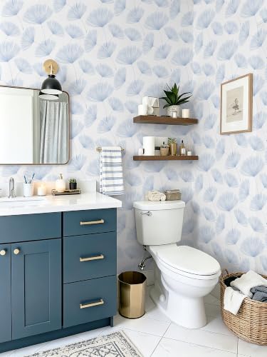 Safiyya Blue and White Peel and Stick Wallpaper Dandelion 17.3in x78.7in Contact Paper Peel and Stick Wall Paper Modern Boho Self Adhesive Removable Vinyl Wallpaper for Bedroom Bathroom - color: Blue/White, size: 17.3" x 78.7"