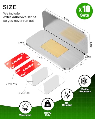 10Sets Extra Strong Magnetic Cabinet Door Catch, No-Drill Invisible Ultra Thin Magnets for Cabinet Door Closure, Drawer Magnets with Strong Adhesive to Stay Closed - size: 10 Sets - Silver