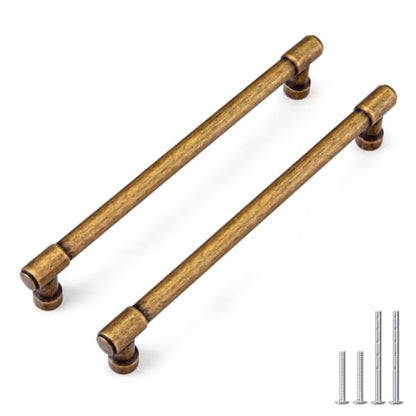 Goldenwarm 10 Pack 6-1/4 Inch Antique Brass Cabinet Pulls Modern Kitchen & Bathroom Hardware Heavy Duty Zinc Alloy Drawer Handles with Complete Screw Kit Consistent Finish for Whole-Home Renovations - color: Antique Brass, size: 6-1/4 Inches Hole Center