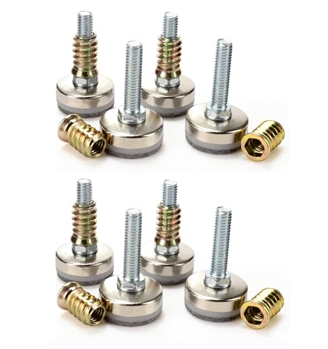 Leveling Feet 8PK with 3/8"-16 Thread Inserts and Felt Pads - size: D35mm Silver