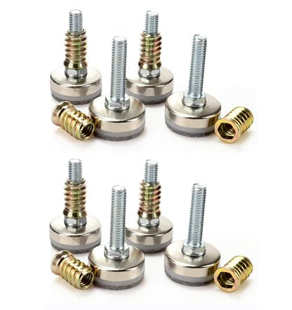 Leveling Feet 8PK with 3/8"-16 Thread Inserts and Felt Pads - size: D35mm Silver