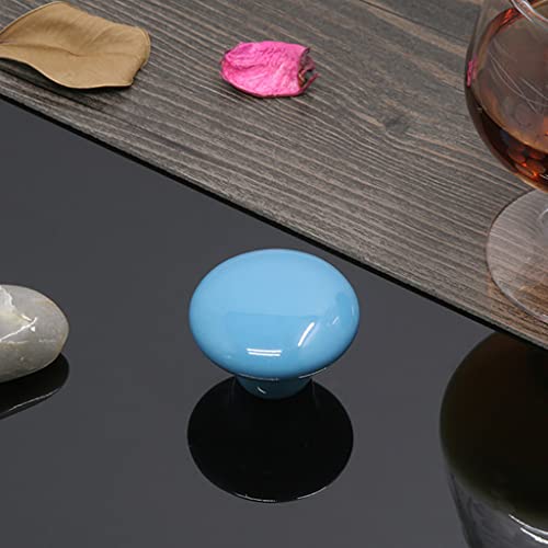 1.5" Large Mushroom Shape Glossy Ceramic Cabinet Knobs, 10Pcs Round Shape Cute Ceramic Drawer Knobs Kids Child Pulls Handles for Dressers Cupboard Wardrobe Dia. 1.5inch (Blue, Dia. 1.5") - color: Blue