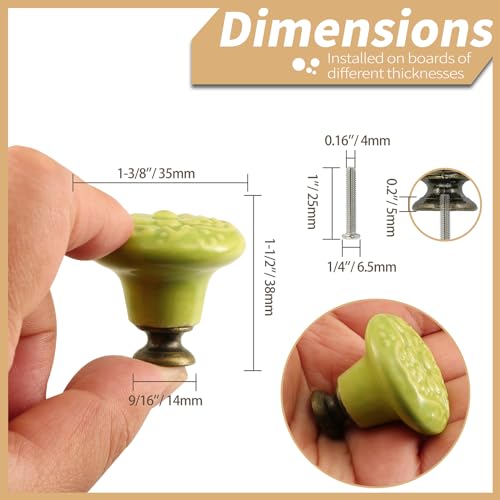 Ceramic Knobs, Embossed Floral Design - Sage Green, 20pcs - color: Sage Green