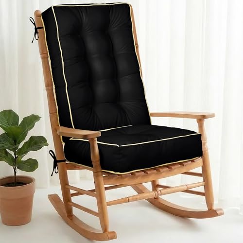 1 MIDDLE ONE Rocking Chair Cushion Outdoor Indoor, Memory Foam Replacement Rocking Chair Pads, Set of Thicken Seat & Back Cushions with Ties for Rocker (Black, 28"X18"/18"X18") - color: Black, size: 28"X18"/18"X18"