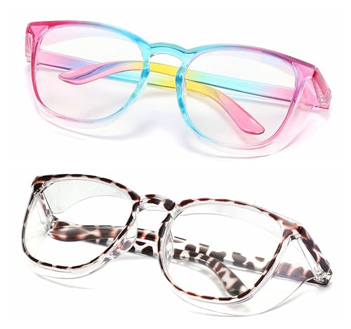 Alsenor Safety Glasses Anti Fog Goggles Protective Eyewear Blue Light Blocking Anti Dust UV Protection Glasses For Men Women (2 Pack (Rainbow + Newleopard)) - color: 2 Pack (Rainbow + Newleopard)