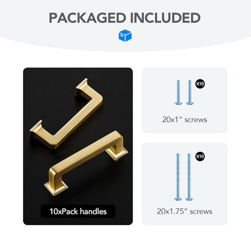 HOME EDIT Brushed Gold Cabinet Handles Zinc Pulls 3 Inch 10 Pack - color: Brushed Gold, size: 3 inches Hole Center
