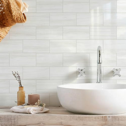 STICKGOO 10-Sheet Backsplash Peel and Stick Subway Tile(Thicker Design) - color: Glossy Dolomite White