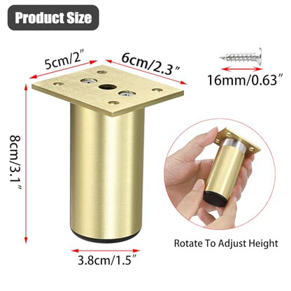 BSTKEY 4Pcs 3 Inch Aluminum Alloy Furniture Cabinet Legs - Adjustable Replacement Legs for Furniture Cabinet Foot Legs Sofa Bed Desk Table Feet Support, Gold - size: 3 Inch