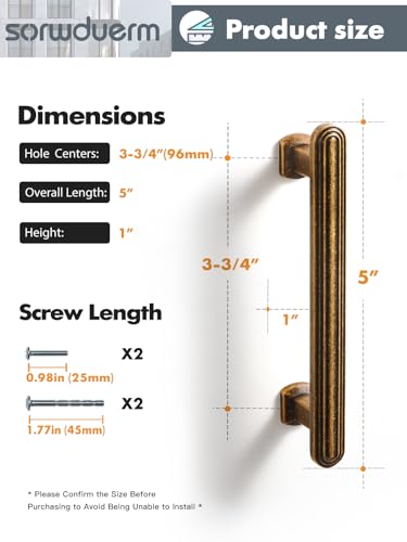 SORWDUREM 10 Pack 3.78 Inch(96mm) Antique Brass Cabinet Pulls Drawer Pulls Kitchen Hardware Cupboard Kitchen Hardware Cabinet Handles - color: Antique Brass, size: 3.78"(96mm) Hole Center