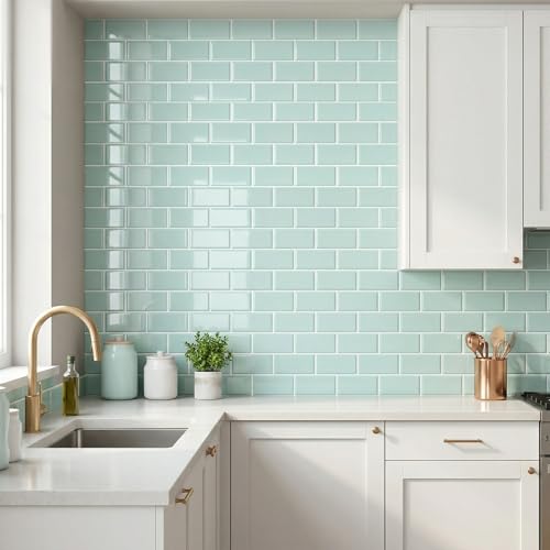 Arttown Peel and Stick 3D Wall Backsplash, 10-Sheet, 12" × 12" Aqua Green - color: Aqua Blue, size: 10PC 12"x12"