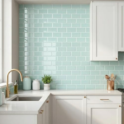Arttown Peel and Stick 3D Wall Backsplash, 10-Sheet, 12" × 12" Aqua Green - color: Aqua Blue, size: 10PC 12"x12"