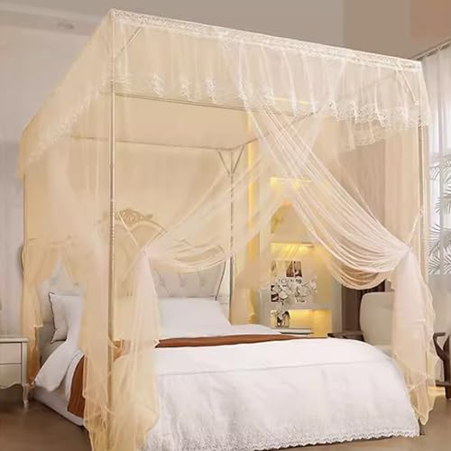 Canopy Bed Frame, Stainless Steel Bed Canopy with 4 Corner Canopy Poles - size: Queen