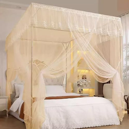 Canopy Bed Frame, Stainless Steel Bed Canopy with 4 Corner Canopy Poles - size: Queen