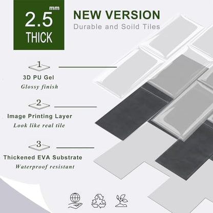 STICKGOO 10-Sheet Backsplash Peel and Stick Subway Tile(Thicker Design) - color: Taroudant Black