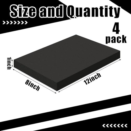 4 Pcs 1" Thick Foam Padding Sheet with Adhesive Backing Closed Cell - color: Black, size: 1 Inch Thick, 12 x 8 Inches