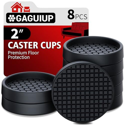 Non Slip Furniture Pads for Hardwood Floors - 8PCS 2" Caster Cups, Round - size: 2" 8pcs Black