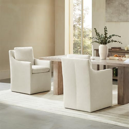 KISLOT Upholstered Dining Chairs with Casters, No Assembly Modern Accent Armchair with Rollers for Dining Room, Bedroom, Living Room, Reading Room, Already Assembled, Beige, 2 Box - color: Beige, size: Set of 2 (2 BOX)
