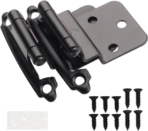 DecoBasics 3/8" Inset Cabinet Hinges Black (2 Pair -4 Pcs) Offset Self Closing Matte Black Cabinet Hinges for Kitchen Cabinets w/Bumpers & Upgraded Screws - color: Matte Black, size: 4 Pack