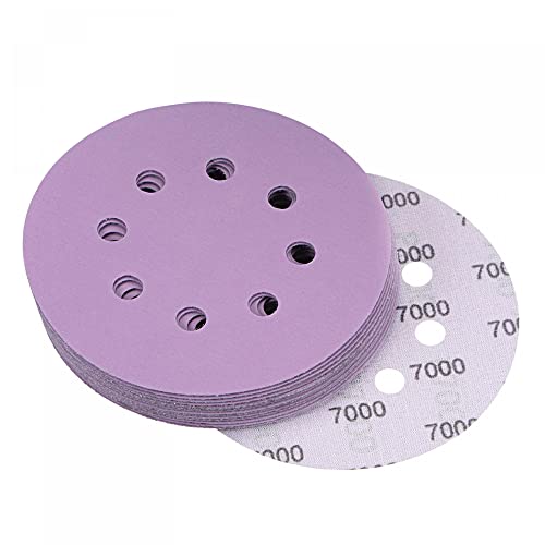 uxcell 15Pcs 5-Inch Purple Sanding Discs 7000 Grits 8 Hole Hook and Loop Professional Aluminum Oxide Sand Paper Wet Dry Polish for Wood Metal Paint Finish - style: 7000 Grit