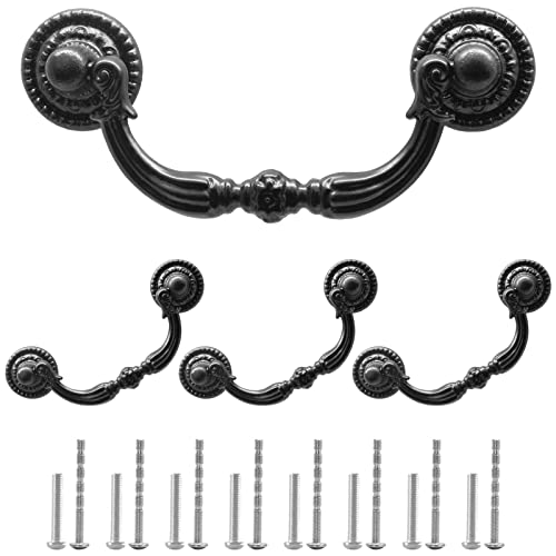4 Pack 2.75" Hole Center Bail Pull Antique Black Drawer Handle - color: Black, size: 2.75 Inch