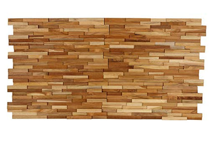Bare Decor EZ-Wall 3D Mosaic Tile in Solid Teak Wood, Set of 10 Natural Finish Tiles - size: 10 sq ft