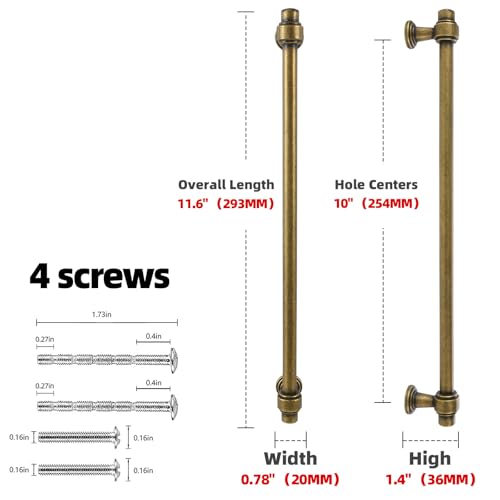 Antique Brass Kitchen Cabinet Pulls 10 Inch 10 Pack - color: Antique Brass, size: 10" Hole Center(254mm)