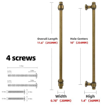 Antique Brass Kitchen Cabinet Pulls 10 Inch 10 Pack - color: Antique Brass, size: 10" Hole Center(254mm)