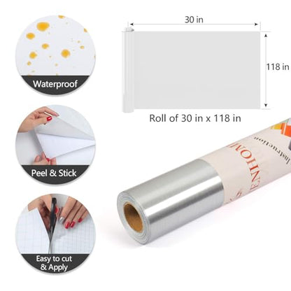 YENHOME Large Size 118x30 inch Brushed Silver Stainless Steel Contact Paper Removable Peel and Stick Wallpaper for Refrigerator Dishwasher Appliances Waterproof Stick on Backsplash Kitchen Wallpaper - size: 30" x 118"