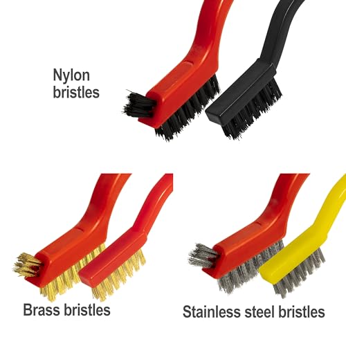 6Pcs Wire Brush Set, Stainless Steel/ Brass/ Nylon Bristle Brushes for Cleaning Rust, Scratch Wire Brushes for Cleaning Welding Slag, Paint and Dirt Removal