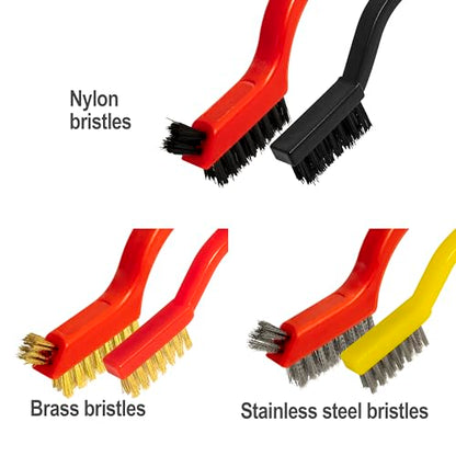 6Pcs Wire Brush Set, Stainless Steel/ Brass/ Nylon Bristle Brushes for Cleaning Rust, Scratch Wire Brushes for Cleaning Welding Slag, Paint and Dirt Removal