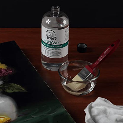 Jerry's Artarama InstaVar™ Gloss Picture Varnish & Varnish Brush Sets - Perfect for Varnish Paintings, Artists, Professionals, Restoration, & More! - 8.4oz Bottle w/ Set of 6 Brushes - size: 8.4oz Bottle & Brushes