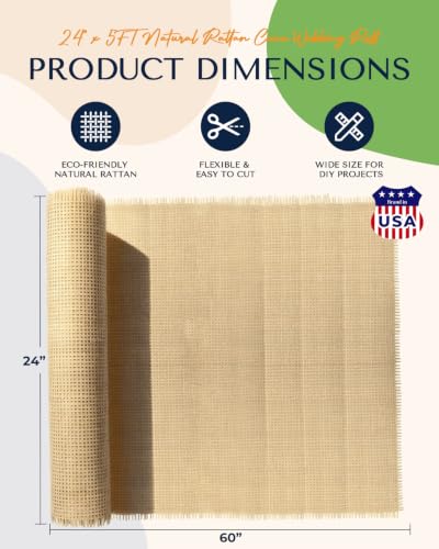 24'' * 60'' Natural Rattan Cane Webbing Roll, Open Mesh Woven Cane Sheet for Furniture Repair, Chair Seats, Cabinet Inserts, Ceiling Panels, and DIY Caning Projects - color: 24"*60"