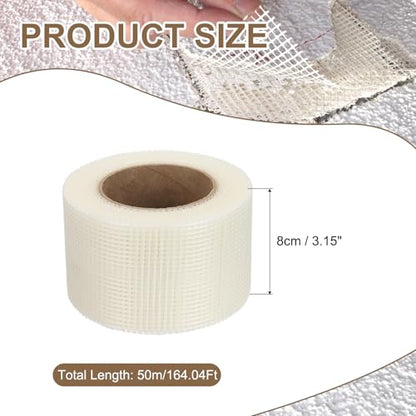 PATIKIL Drywall Repair Mesh Tape, 3 inch x 164 ft Fiberglass Repair Patch Self-Adhesive Dry Wall Joint Tape 8 Mesh Wall Hole Crack and Seam Patch, White - size: 3 inch x 164 Feet