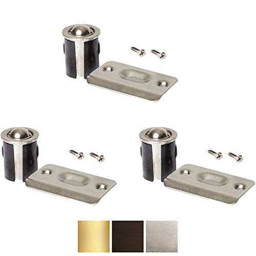 Brushed Nickel Closet Door Drive-in Ball Catch with Strike Plate (3 Pack, Satin Nickel) - color: Satin Nickel, size: 3 Pack