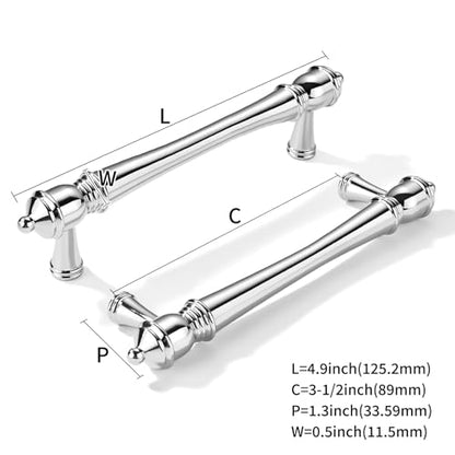 khtumeware 2 Pack 3-1/2 inch(89mm) Hole Center Virbant Polished Chrome Cabinet Pulls Heavy-Duty Solid Cabinet Hardware Drawer Pulls Hardware Suitable for Kitchens bathrooms and Dressing Tables - color: Polished Chrome, size: 3-1/2inch(89mm) hole center
