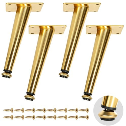 Heavy Duty Slant Metal Legs (4-Pack) 6 Inch Furniture Legs | Gold Tapered Mid-Century Modern Legs with Adjustable Feet | 1000lbs Load Capacity for Sofa, Cabinet, Coffee Table | DIY Home Essentials