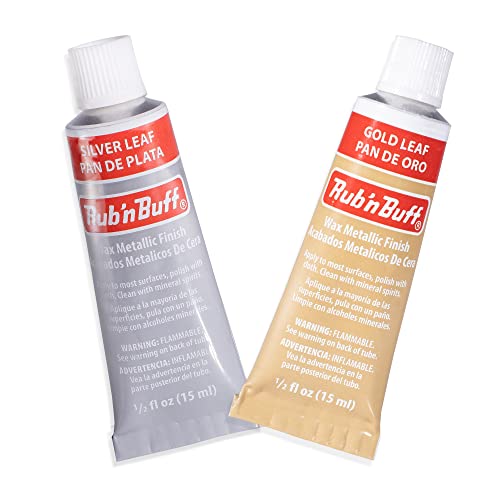 AMACO Rub n Buff Wax Metallic Finish 2 Color Kit - Gold Leaf and Silver Leaf Rub n Buff 15ml Tubes - Versatile Gilding Wax for Finishing Antiquing and Restoration - Set of 2 Rub and Buff Colors