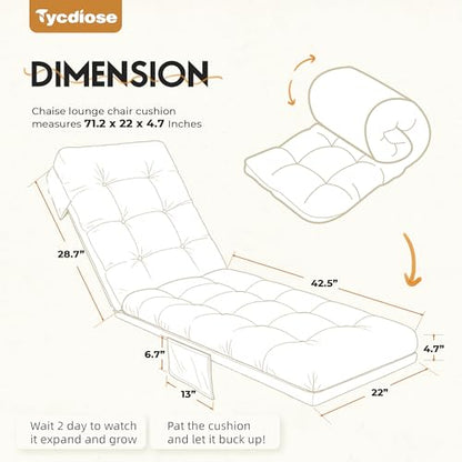 Outdoor Lounge Chair Cushion, Waterproof Replacement Chaise Lounge Cushions for Outdoor Furniture Thickened 71 x 22 x 4.7 Inches Non-Slip Patio Pool Lounge Chair Cushions with Ties (Cream) - color: Cream