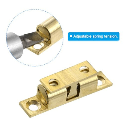 PATIKIL 40mm Double Ball Tension Roller Catch Latch, Solid Brass Adjustable Hardware Fitting with Screws for Cabinet Closet Tension Latch, Gold Tone - size: 40 mm