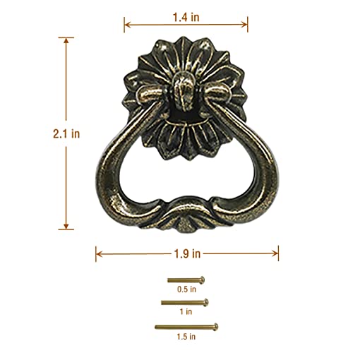 4 Pack Antique Brass Cabinet Pulls,Single Hole Drawer Pulls,Ring Handles