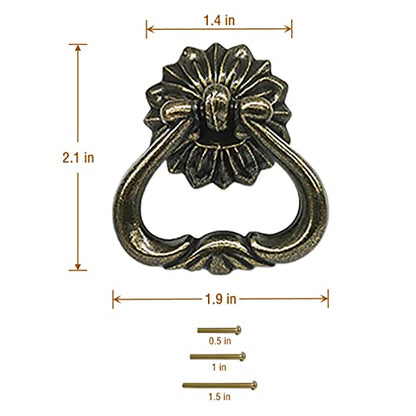 4 Pack Antique Brass Cabinet Pulls,Single Hole Drawer Pulls,Ring Handles