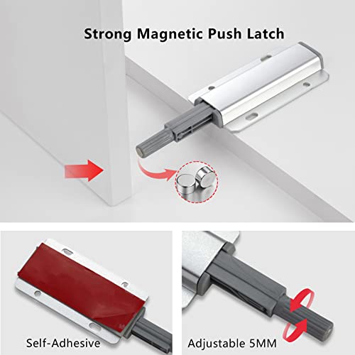 Push to Open Door Latch, 10 Pack Magnetic Push Latches, Adhesive Heavy Duty Touch Latch Hardware for Push to Open, Magnetic Door Catch for Cabinet Drawer Wardrobe Kitchen Door - size: Single Push Catch